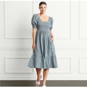 Hill House The Louisa Nap Dress Emerald Green Gingham Puff Sleeve Midi Dress